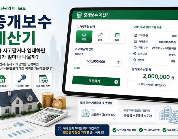 중개보수 계산으로 주택 매매 전세 월세의 복비와 상한요율을 확인하는 이미지 | 자산관리 머니포트