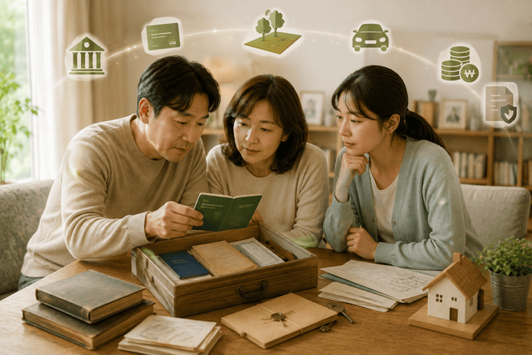 상속재산 조회로 부모님의 숨은 재산과 금융정보를 확인하는 모습