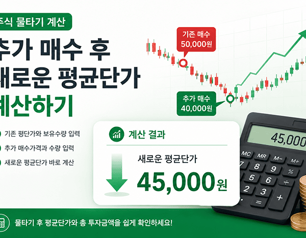 주식 물타기 계산으로 추가 매수 후 새로운 평균단가와 총 투자금액을 확인하는 이미지 | 자산관리 머니포트