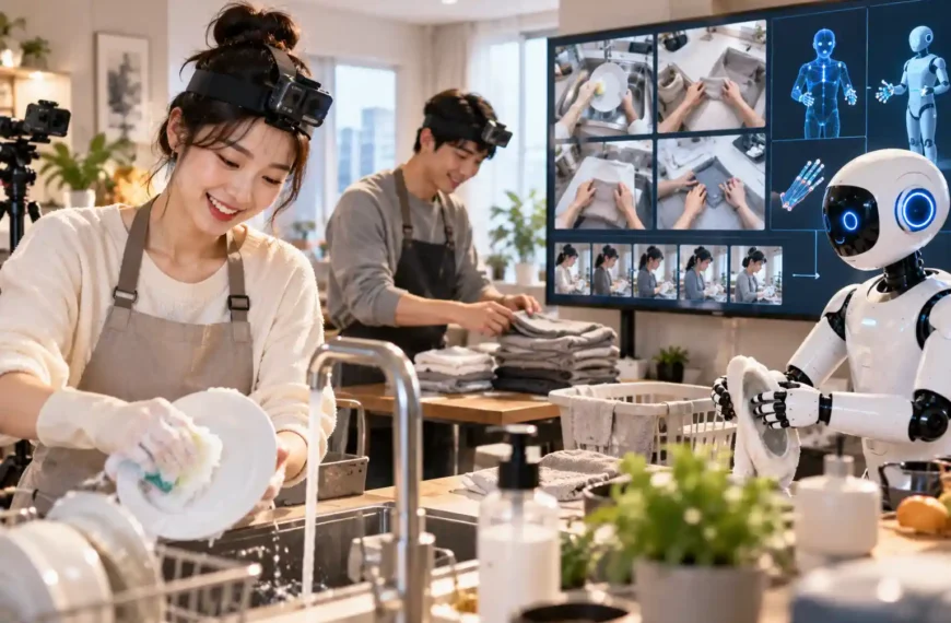 로봇 학습 데이터를 만들기 위해 집안일 행동을 촬영하고 이를 학습하는 AI 로봇