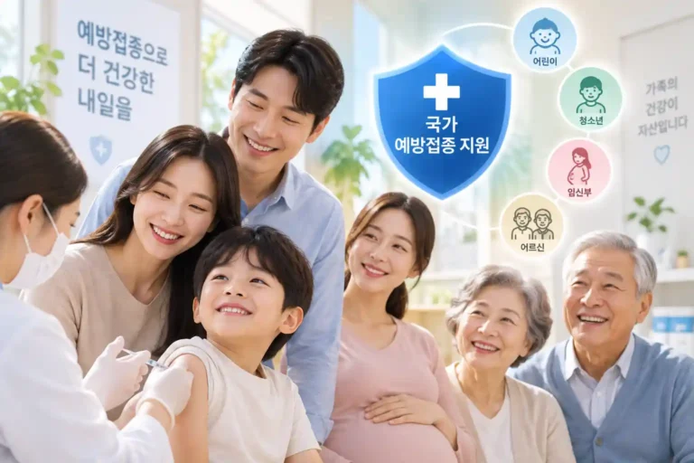 예방접종 지원을 통해 어린이와 청소년, 임신부, 65세 이상 어르신이 국가 지원 예방접종을 받는 모습