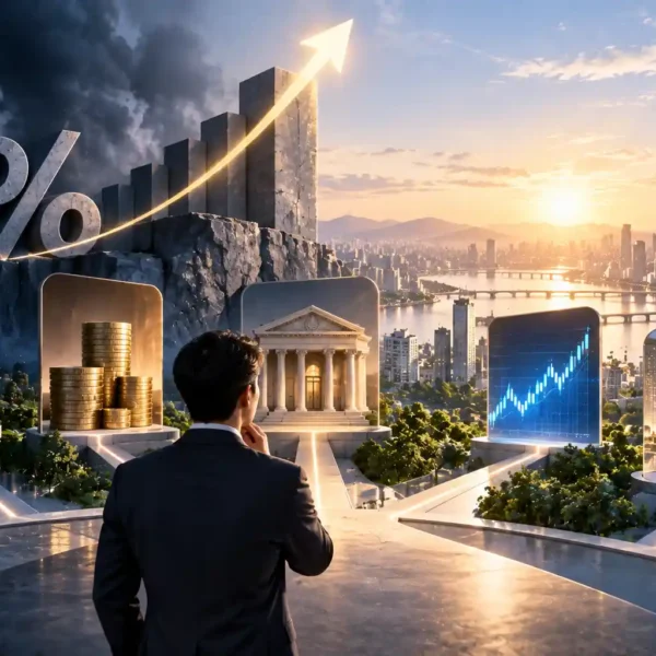 금리 상승 대응을 위해 대출·현금·예금·채권·주식·부동산을 점검하며 자산을 지키는 모습을 표현한 이미지 | 자산관리 머니포트