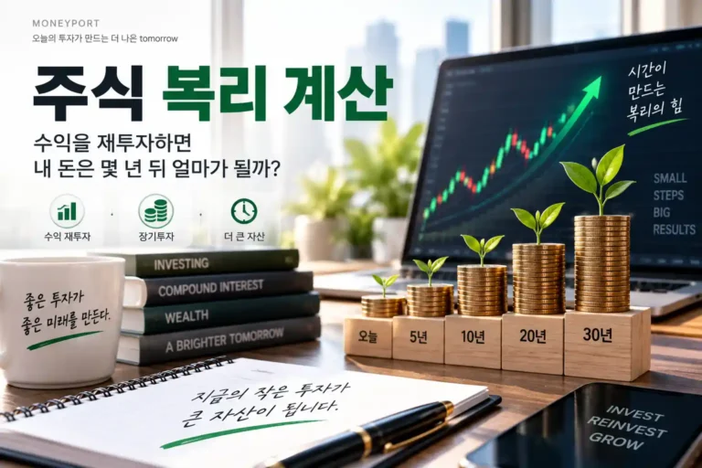 주식 복리 계산으로 수익 재투자 후 미래 예상자산을 확인하는 이미지 | 자산관리 머니포트