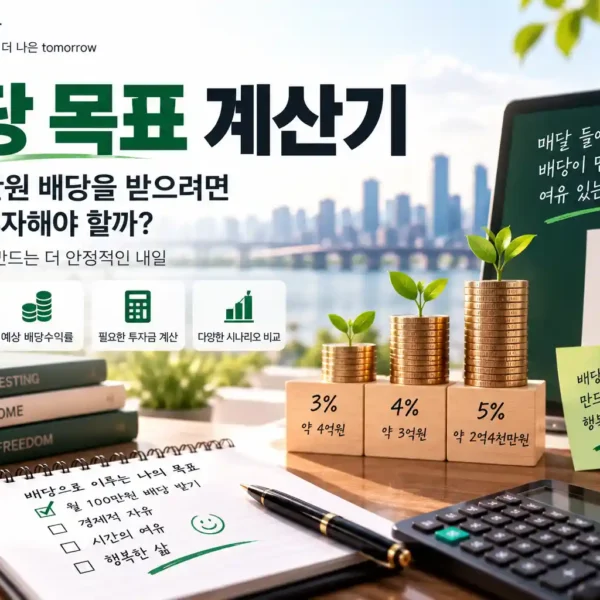 배당 목표 계산기로 월 100만원 배당에 필요한 투자금을 확인하는 이미지 | 자산관리 머니포트