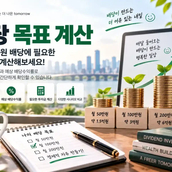 배당 목표 계산으로 월 100만원 배당에 필요한 투자금을 확인하는 이미지 | 자산관리 머니포트