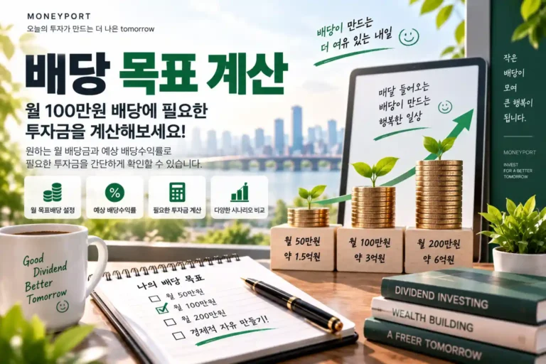 배당 목표 계산으로 월 100만원 배당에 필요한 투자금을 확인하는 이미지 | 자산관리 머니포트